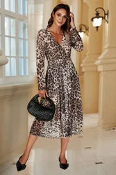 Women's Leopard Print Mesh Midi Dress In Brown Size: Large - Brown - Size: L