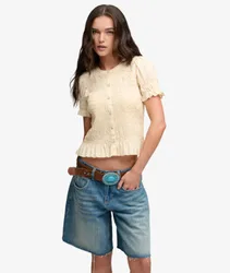 Superdry Damen Kurzärmeliges Smock-oberteil Yellow - Größe: 40