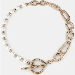Collar bañado en 18K con combinación de eslabones y perlas