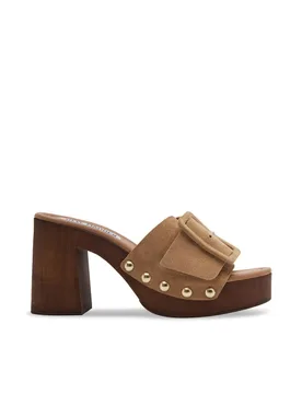 Marlena Suede Block Heel Mules Brown female - Steve madden - FashionsVida
