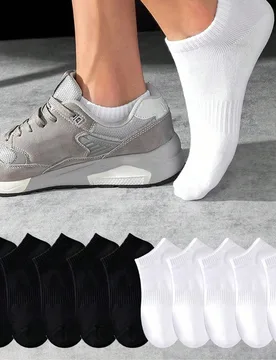 Pares de calcetines deportivos blancos de corte bajo para hombre, absorbentes de sudor y transpirables, calcetines profesionales para correr, tenis, b - Shein - FashionsVida