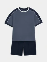Cotton Blend Pique T-shirt & Short Outfit (2-10 Yrs) Navy male