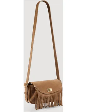 Bolso de mujer Le Mini Mambo de ante con flecos, cierre giratorio y multiposición - sandro - FashionsVida