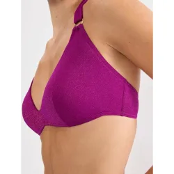 Top de bikini de lúrex con cuello halter, sin aro y copa push-up