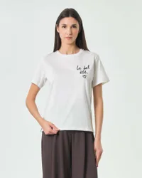 T-shirt maniche corte Weekend bianca in puro cotone con scritta ricamata sul petto