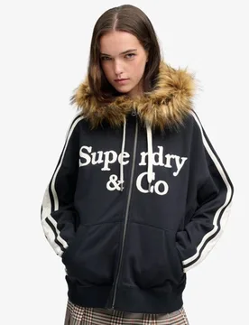 Superdry Damen Vintage Fur Applique Kapuzenjacke OverGrößed-passform Navy - Größe: 42 - 94.99 - FashionsVida