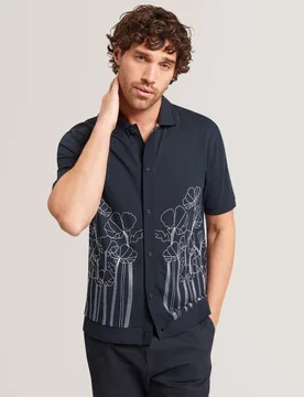 Pure Cotton Embroidered Short Sleeve Shirt Navy male - Ted baker - FashionsVida