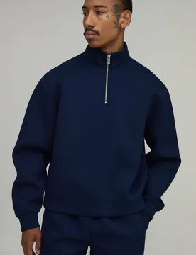Herren Übergroßes Kastenförmiges Viertelreißverschluss-Rollkragen-Scuba-Sweatshirt Navy Größe XS - boohooMAN - FashionsVida