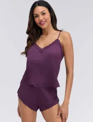 Satin Lace Shortie Set Plum female