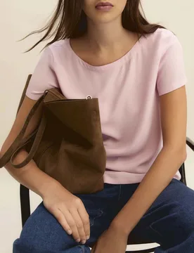 Blusa rosa a maniche corte in crêpe de Chine di misto seta - Emme Marella - FashionsVida