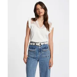 Top de mujer plisado con encaje