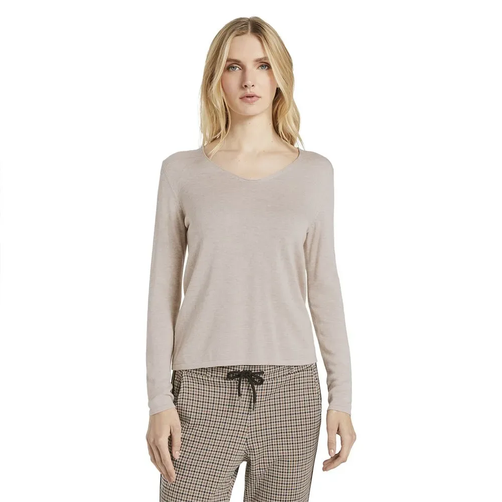 Pull à Col En V Basic Desert Sand Melange XL - Tom tailor - FashionsVida