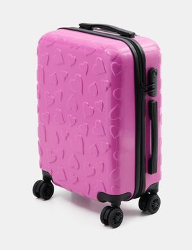 Valigia con motivo a cuori in rilievo - fucsia