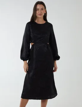 Crew Neck Cut Out Midi Dress - 10 / BLACK - female - Blue Vanilla - FashionsVida
