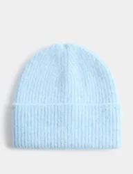 Rib Fluffy Beanie Hat Blue female