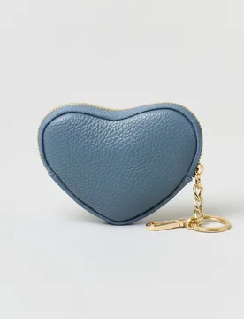 Portachiavi color avio in pelle a forma di cuore con cerniera - Hlo! - FashionsVida