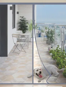 Cortina de puerta de fibra de vidrio gris antiviento y antimosquitos para verano, con malla de alta transparencia, cierre magnético automático, adec - Shein - FashionsVida