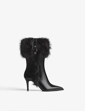 Bottines À Talon Détail Fourrure 36 Noir - Bershka - FashionsVida