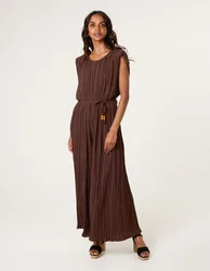Pleated Shoulder Pad Jumpsuit - ONE / CHOCOLATE - female