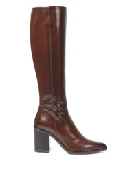 Leather Block Heel Knee High Boots Brown female