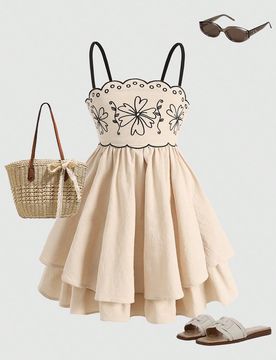 Vestido de tirantes elegante y de moda con bordado tejido para niña preadolescente