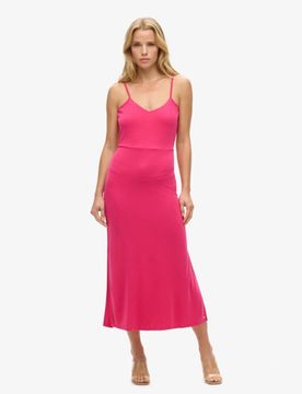 Superdry Damen Jersey-kleid mit Rückenausschnitt Pink - Größe: 40