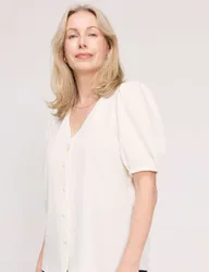 V-Neck Short Sleeve Button-Through Top Ivory female