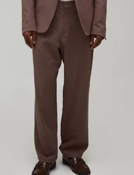 Men's Linen Look Relaxed Fit Tailored Trousers Chocolate Size 34 Chocolate 34 - boohooMAN - FashionsVida