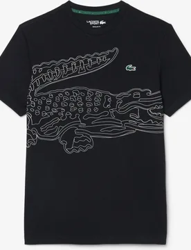 Camiseta de hombre deportiva con estampado de cocodrilo ultra dry en negro de manga corta - Lacoste - FashionsVida