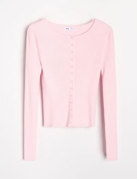 Cardigan a coste con viscosa - rosa pastello