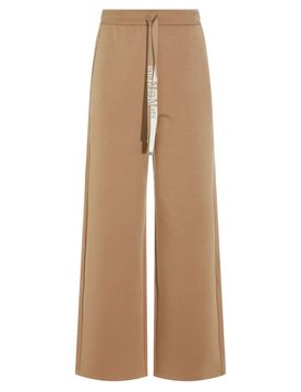 Double Cotton T-Shirt Trousers Wide-Leg with Elastic Waist and Jacquard Drawstring
