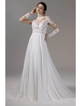 Msikoods Customized Lace Long Sleeve Wedding Dresses 2026 O Neck Beads Appliques Bridal Dress A Line Chiffon Bride Gown - Aliexpress - FashionsVida