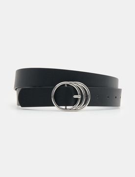 Cintura per pantaloni in similpelle con fibbia rotonda - nero