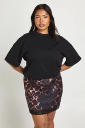 Womens Plus Leopard Print Bengaline Lace Trim Mini Skirt Viscose - Size 26 Uk