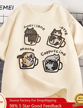 Funny Cute Coffee Cat Tshirt for Women Men Fashion Cotton Loose Short Sleeve T-shirt Mocha Latte Cat Humor Cat Lover T Shirt - Aliexpress - FashionsVida