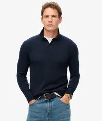 Superdry Herren Merino Langarm-polopullover Marineblau - Größe: Xxl