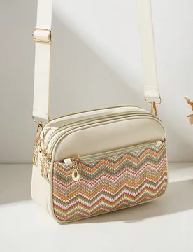 Pieza Bolso bandolera casual para mujer, diseño de 4 cremalleras, unicolor con textura arcoíris de moda personalizada, cómodo de llevar en la mano, - Shein - FashionsVida