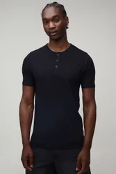 Herren Großes Essential Schmal Geschnittenes Henley-Oberteil Black Größe XL