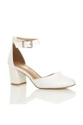 Mid Block Heel Ankle Strap 2 Part Heels - White - Size: 8