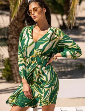 Crinkle O Ring Short Beach Kaftan Ivory Mix female - Pour Moi - FashionsVida