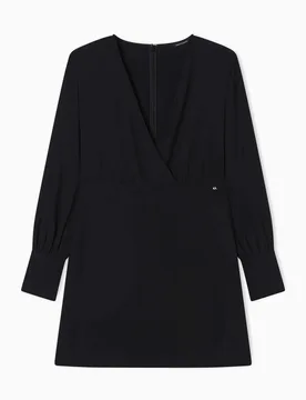 Abiti corto nero Exchange con scollo a V incrociato e maniche lunghe a sbuffo - Armani - FashionsVida