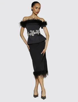 Womens Bardot Top Black Feather Trim - Size 8 Uk - River Island - FashionsVida