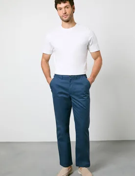 Men's Denim Blue Premium Chino Trousers in Denim-Blue Size: 34S - Denim-Blue - Size: 34S - Debenhams - FashionsVida