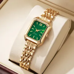 Pieza Reloj de pulsera de cuarzo con esfera cuadrada casual y elegante para mujer con correa de acero, accesorio de moda (sin caja de reloj incluida)