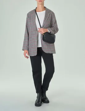 Blazer lungo a un bottone in misto lana a fantasia Principe di Galles bianca e nera - Hlo! - FashionsVida