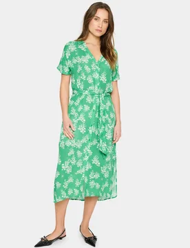 VegaSZ V-Neck Short Sleeve Midi Dress - Mint - Size: M - Saint tropez - FashionsVida