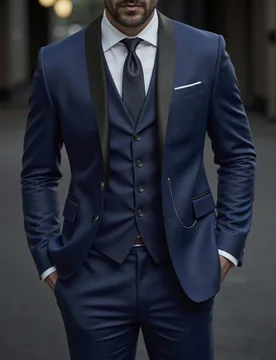 Traje casual de caballero, prenda esencial de estilo británico elegante para el trabajo y el ocio. Traje de vestir de 2 piezas de color azul marino, - Shein - FashionsVida