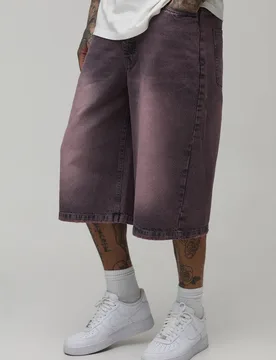 Herren Lange Jeans Hosen-Shorts In Getöntem Denim Für Große Größen Pink Größe 36 - boohooMAN - FashionsVida