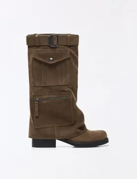 Bottes Plates Pantalon Poches 36 Marron - Bershka - FashionsVida
