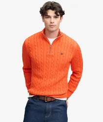 Superdry Herren Preppy Cable-pullover mit Halbreißverschluss und Schmaler Passform Orange - Größe: XL